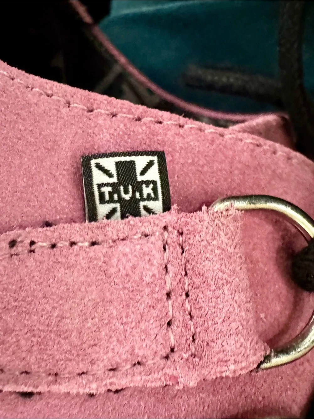 T.U.K. Pink Suede Platform Lace-Up Creepers with Black Accents